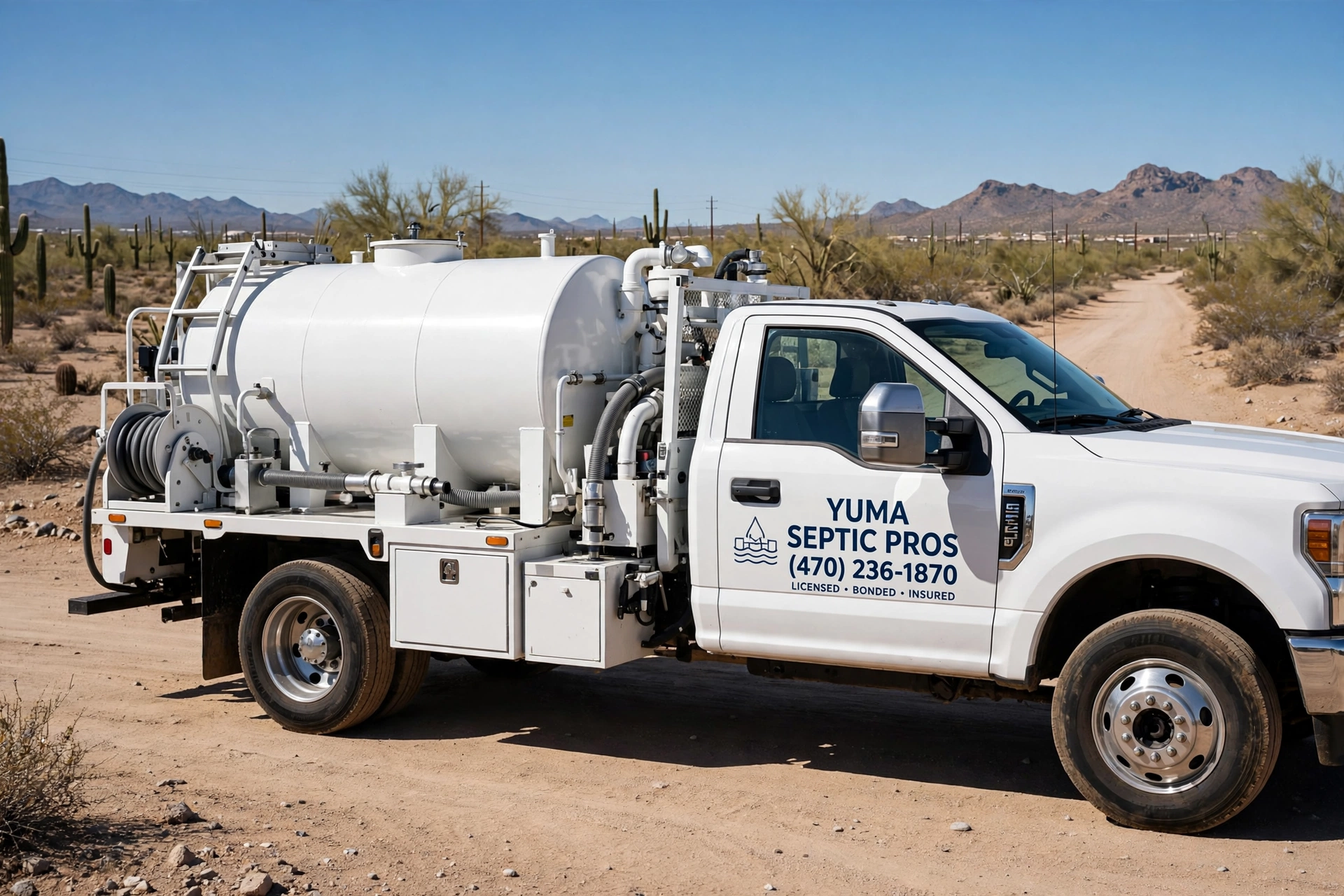 Yuma Septic Pros septic pumper truck serving the Arizona desert